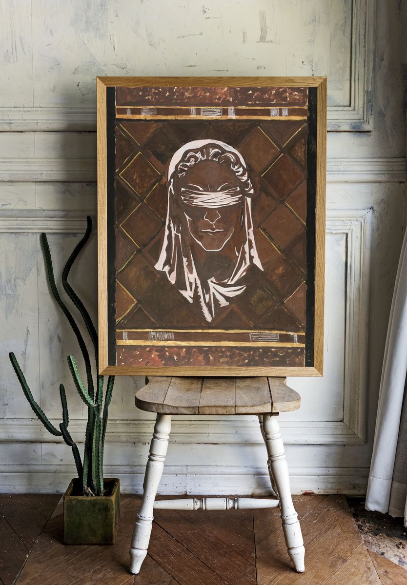 Blindfolded Figure — Contemporary Print. — room view 1