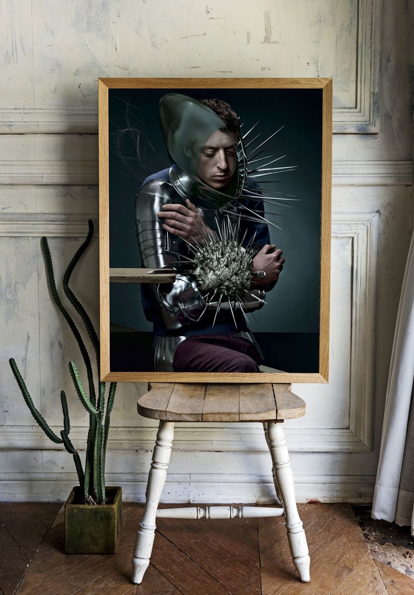 Surreal Metallic Portrait Print. room preview