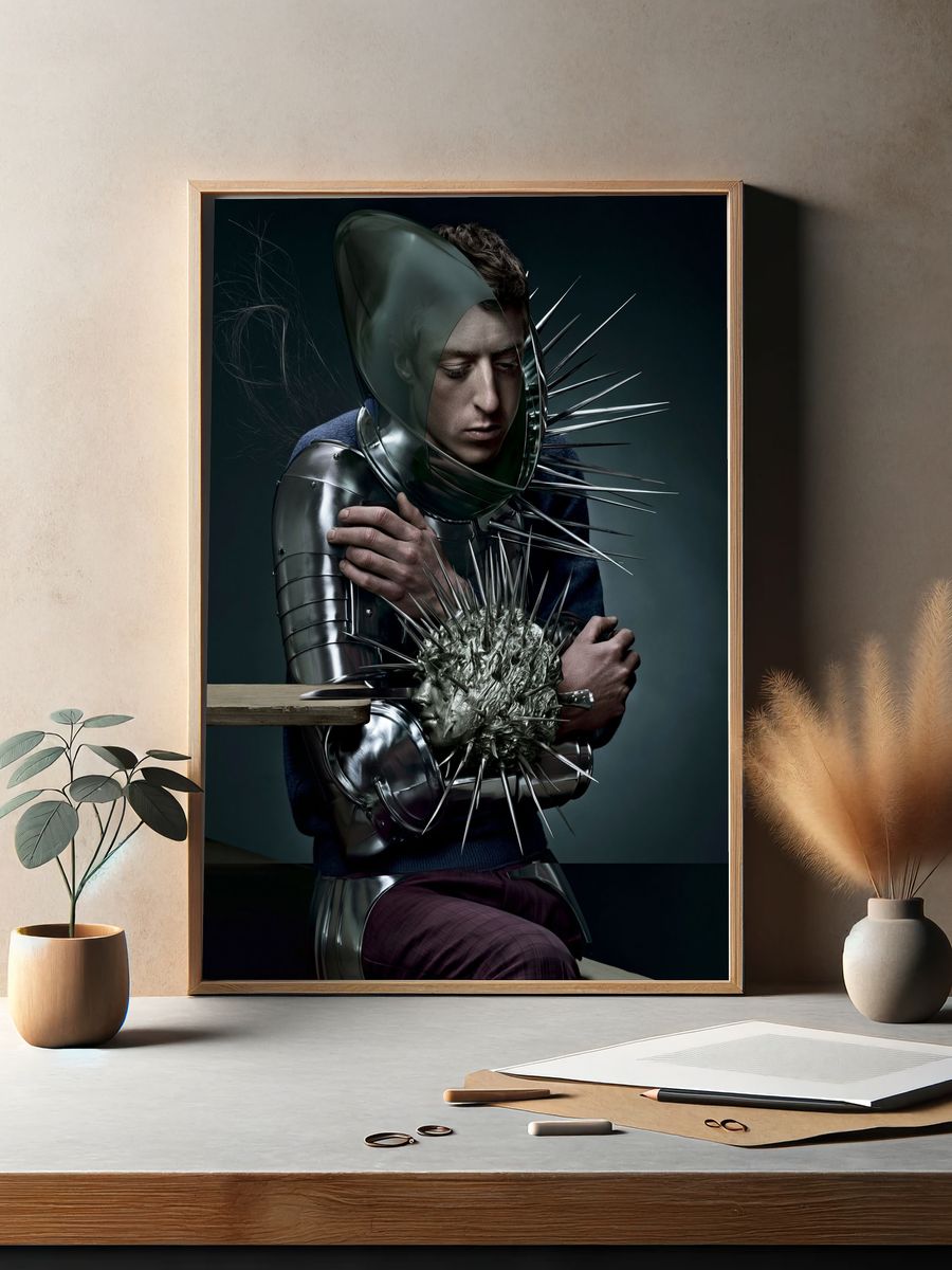 Surreal Metallic Portrait Print. — room view 2