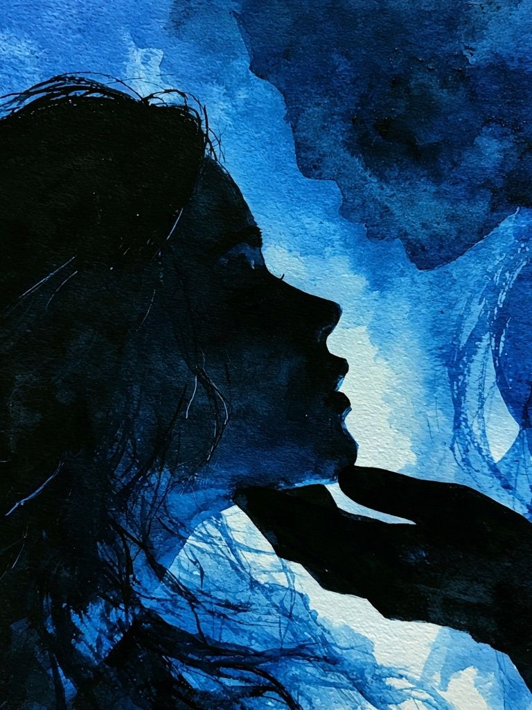 Blue Lovers Silhouette Illustration Poster. poster — fine-art art