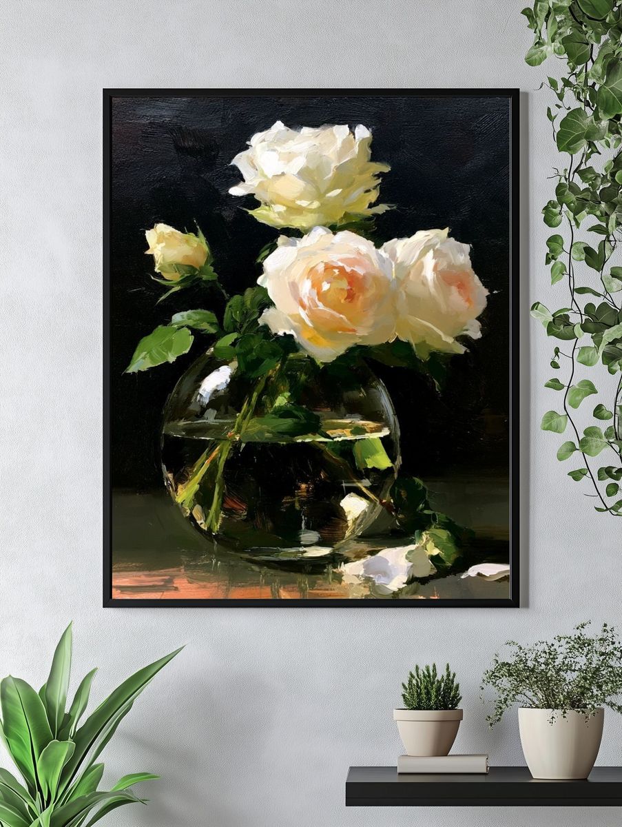 White Roses Still Life Poster. — room view 4