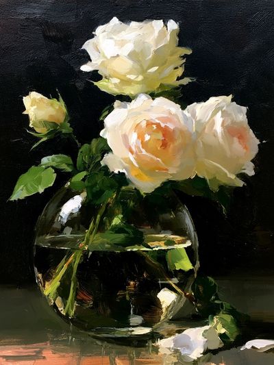 White Roses Still Life Poster.