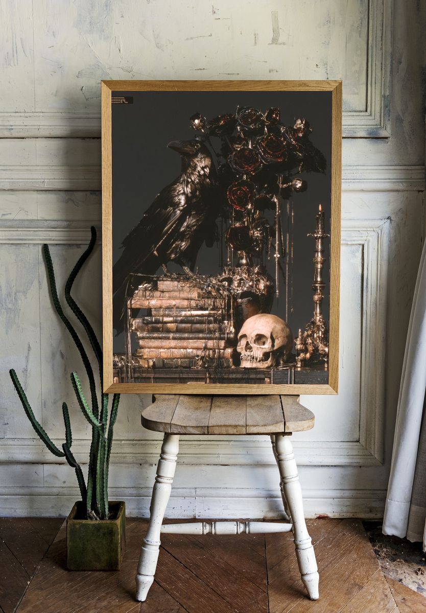 Gothic Raven Still Life Poster. room preview