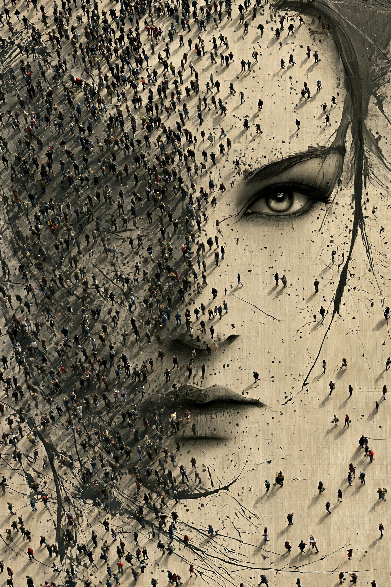 Crowd Face Surrealism Poster. poster detail