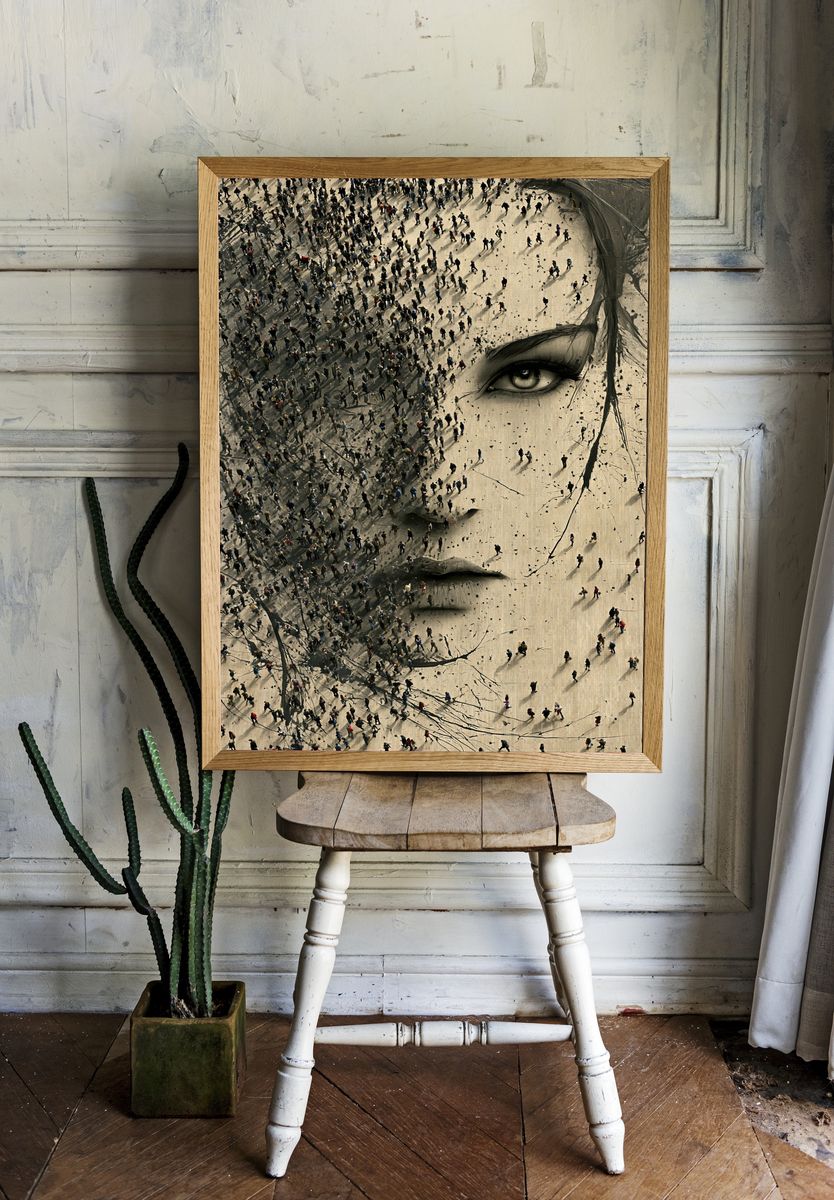 Crowd Face Surrealism Poster. room preview