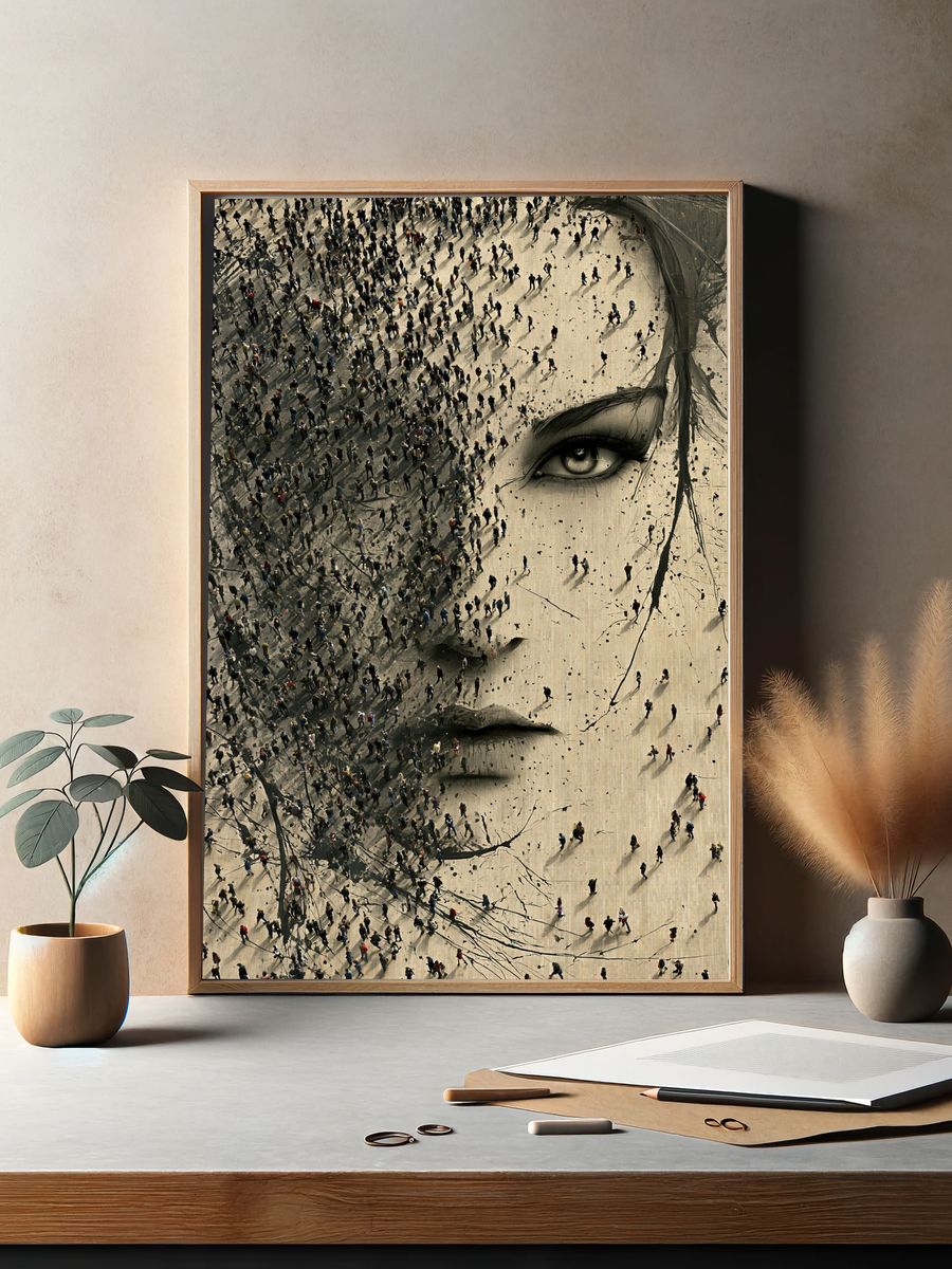 Crowd Face Surrealism Poster. — room view 2