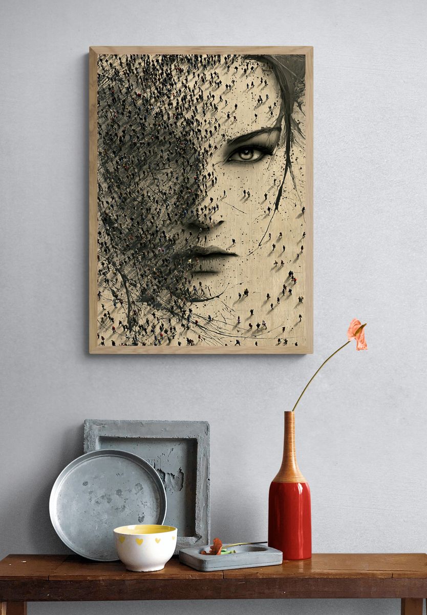 Crowd Face Surrealism Poster. — room view 3