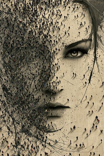 Crowd Face Surrealism Poster. poster