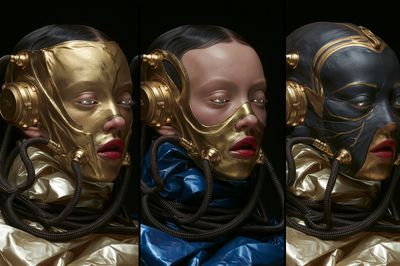 Surreal Gold Mask Portrait Print.