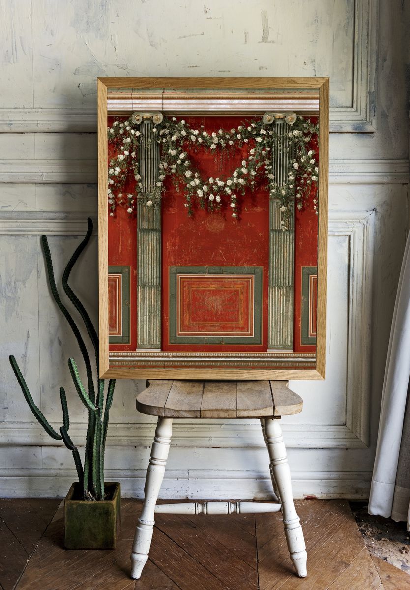 Ornate Red Wall — Fine-Art Print. room preview