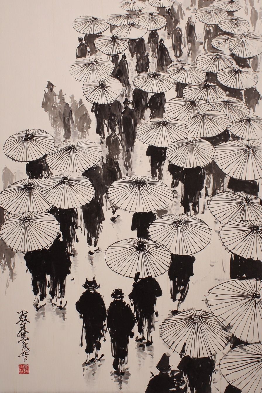 Umbrella Crowd Ink Poster. poster — fine-art art