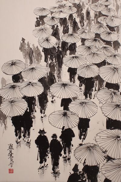 Umbrella Crowd Ink Poster. poster