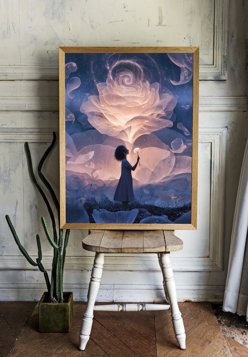 Dreamlike Lotus Surrealism Print. — room view 1