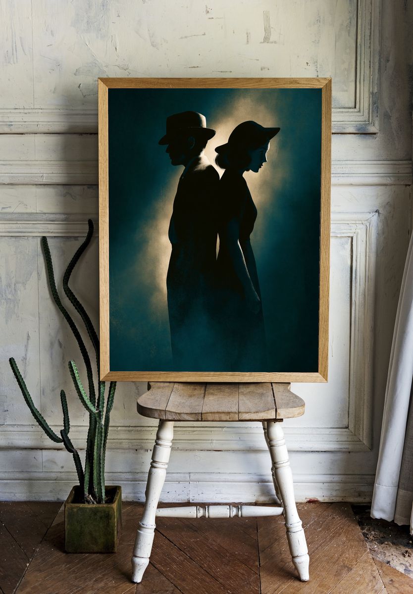 Noir Couple Silhouette Poster. room preview