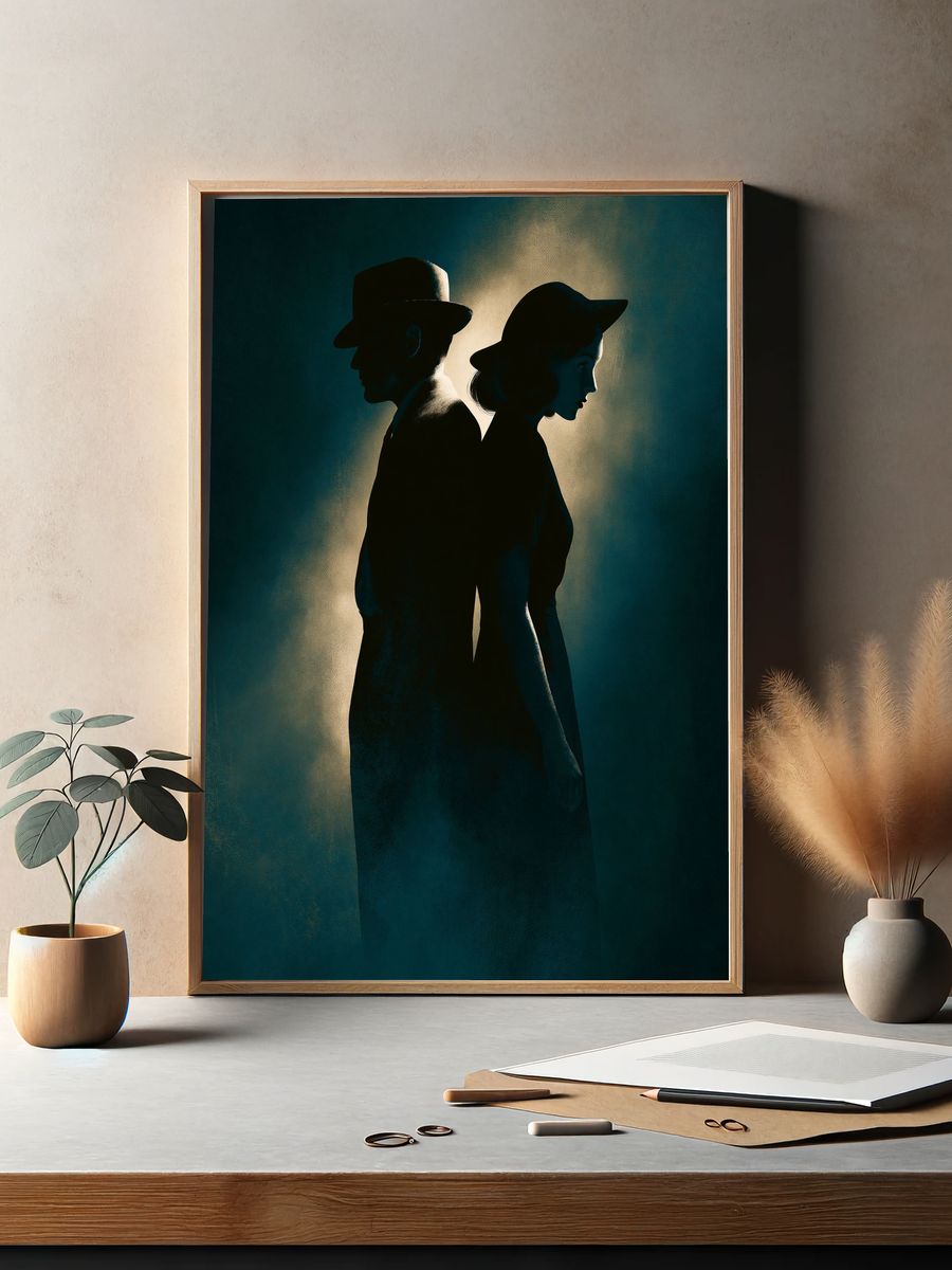 Noir Couple Silhouette Poster. — room view 2