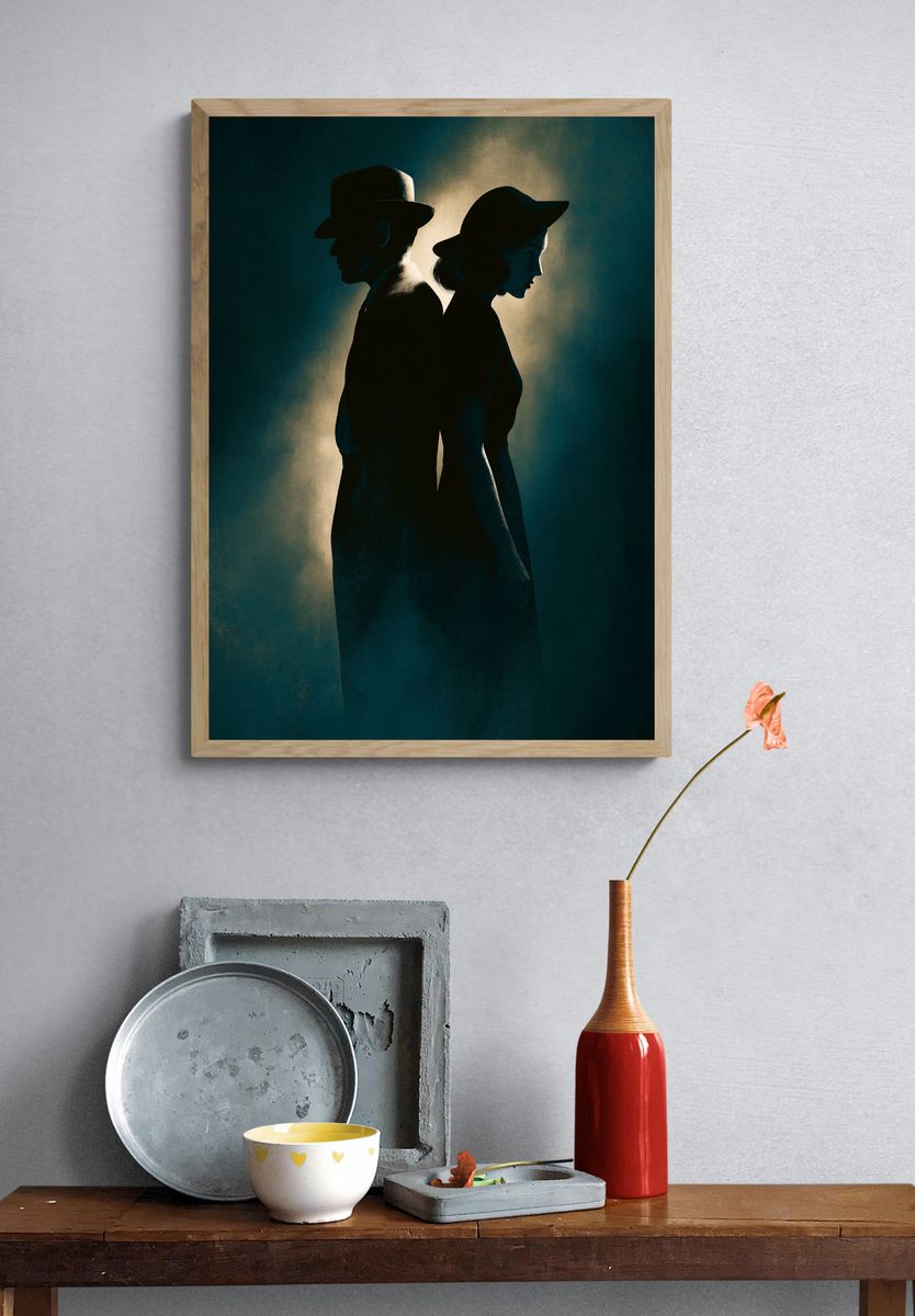 Noir Couple Silhouette Poster. — room view 3
