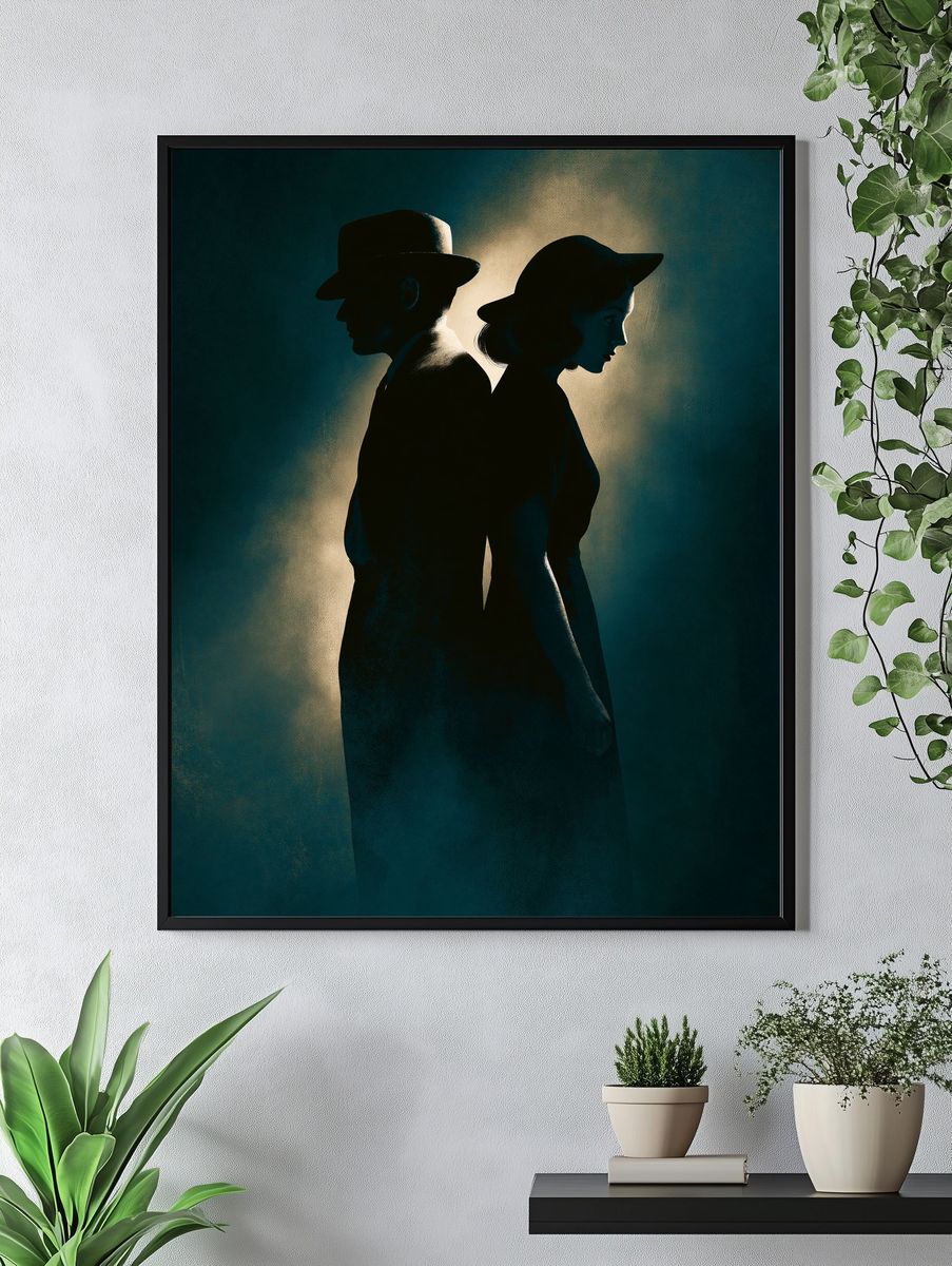 Noir Couple Silhouette Poster. — room view 4