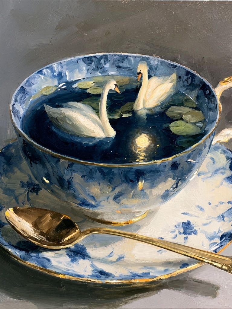 Swan Teacup Still Life Poster. poster — fine-art art