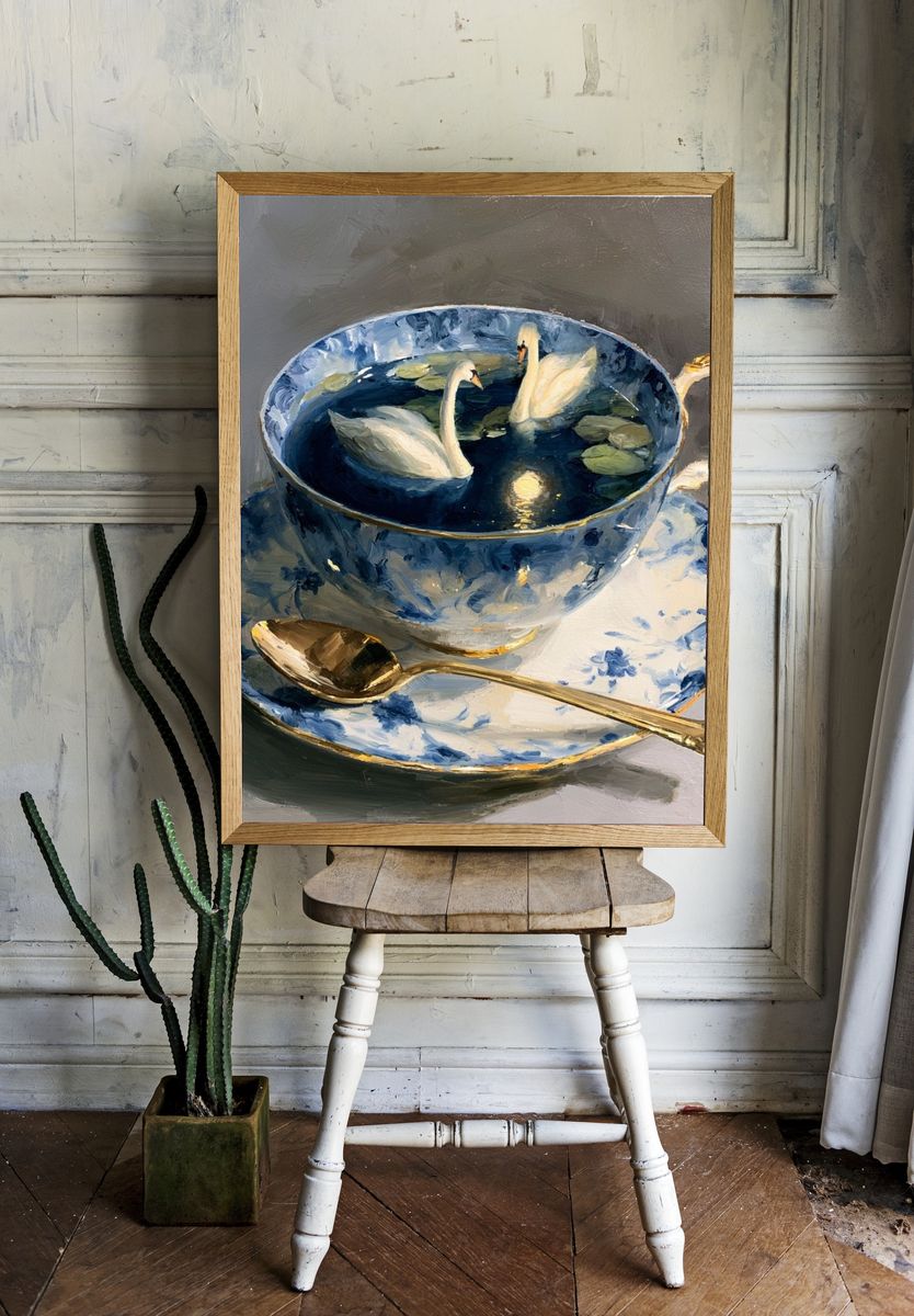 Swan Teacup Still Life Poster. room preview