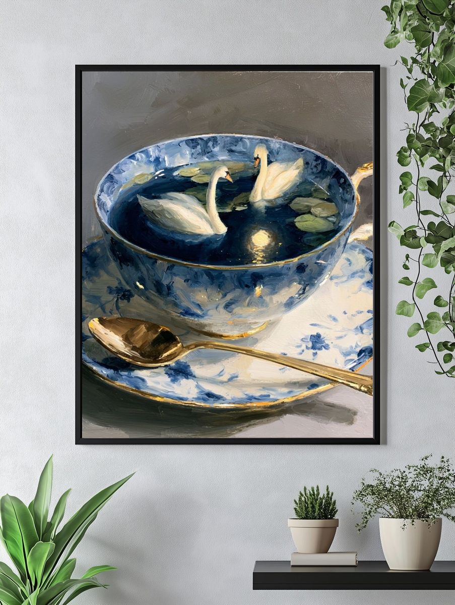 Swan Teacup Still Life Poster. — room view 4
