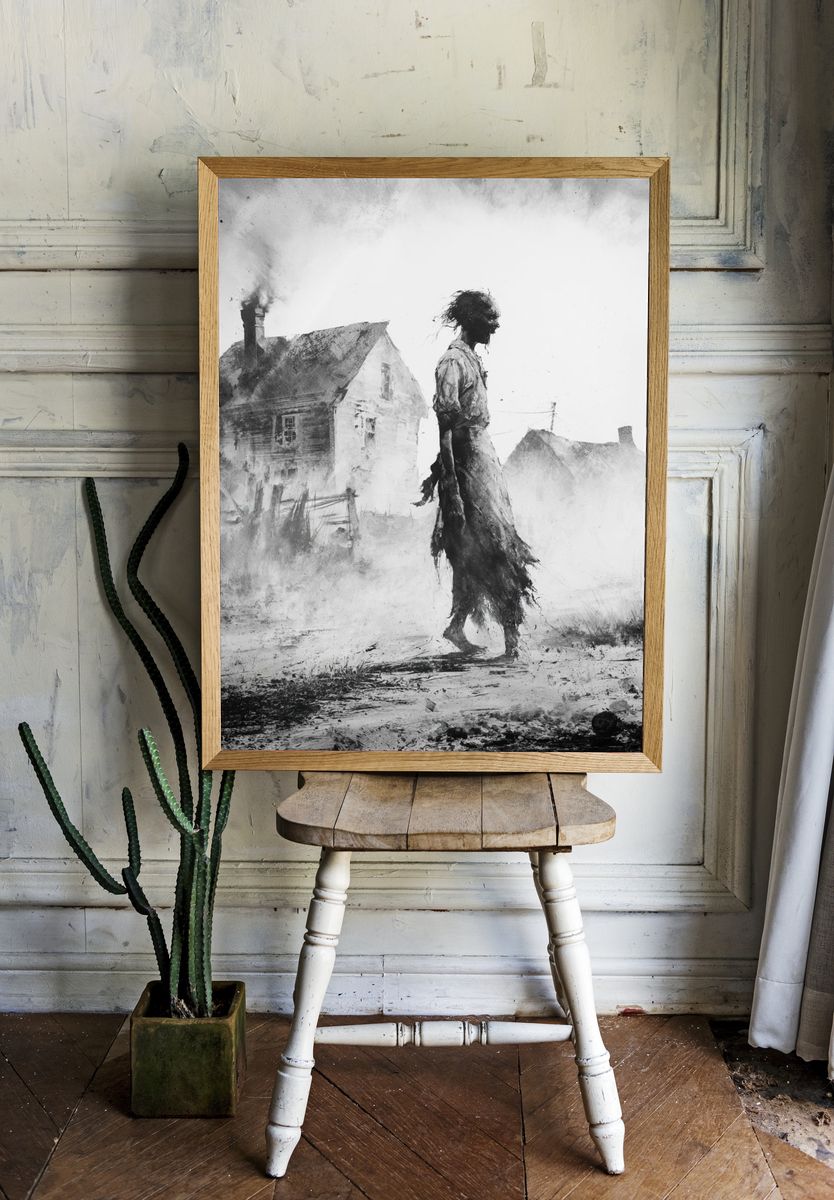 Ghostly Village Figure Fine-Art Poster. room preview