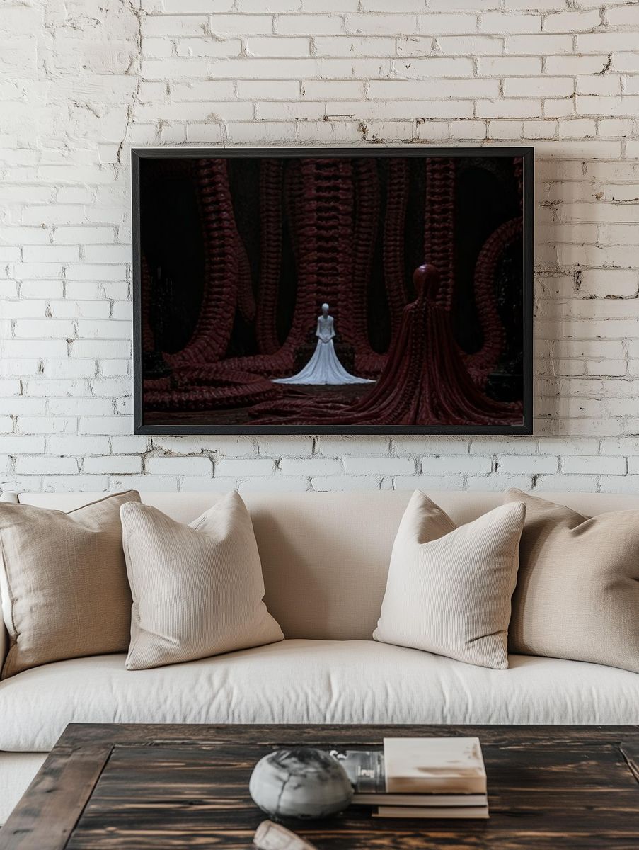 Surreal Crimson Figure Poster. — room view 1