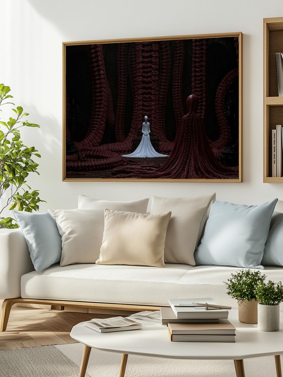 Surreal Crimson Figure Poster. — room view 2
