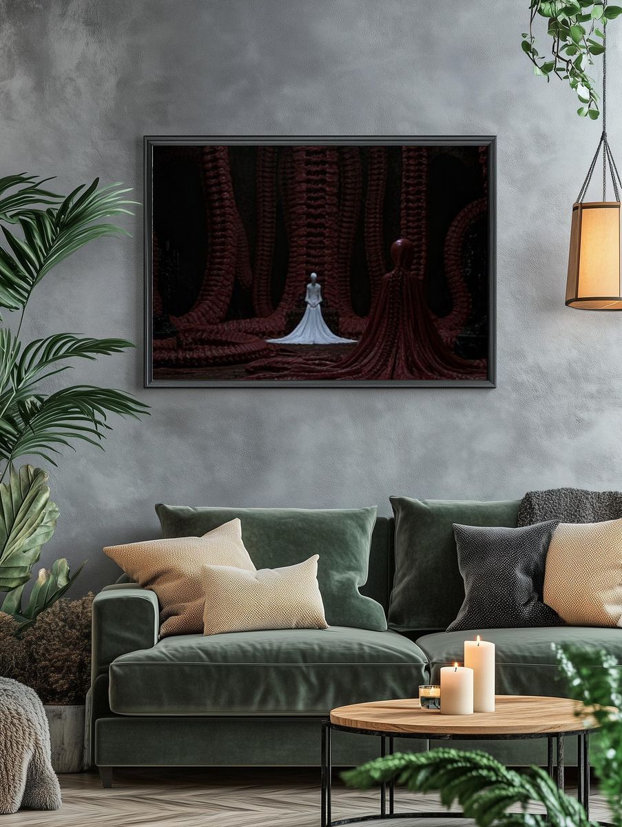Surreal Crimson Figure Poster. — room view 4