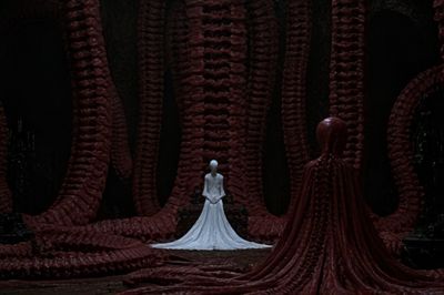 Surreal Crimson Figure Poster.