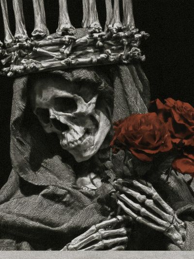 Skeleton Crown with Red Roses Print.
