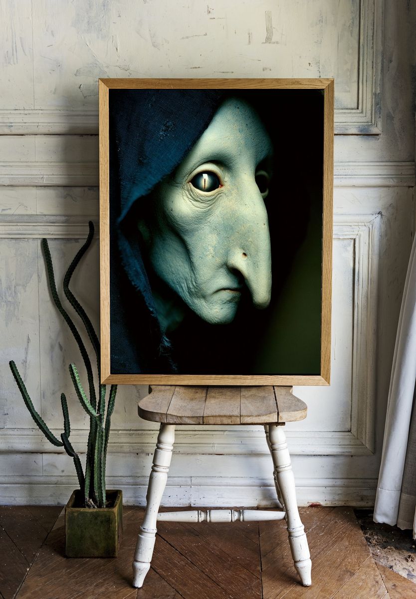 Mysterious Mask Portrait Print. — room view 1