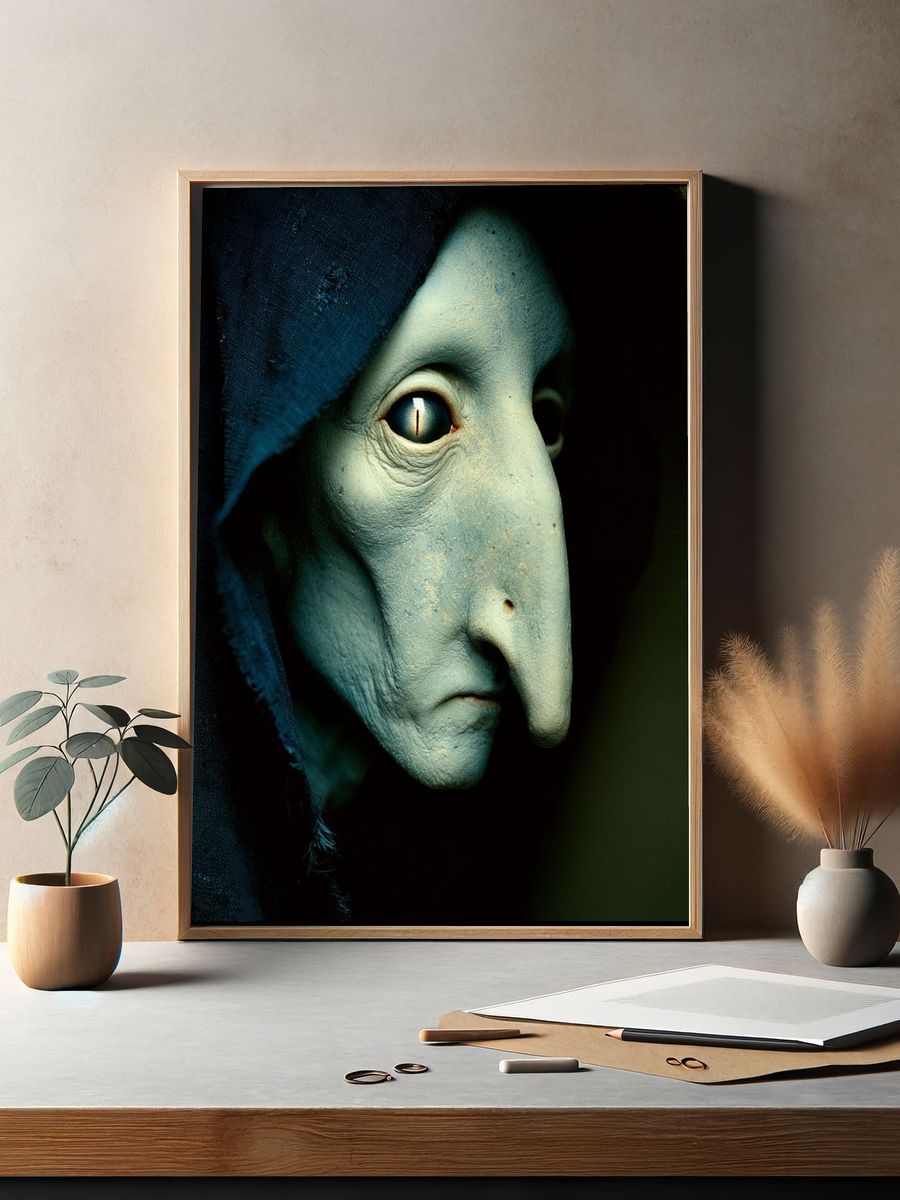 Mysterious Mask Portrait Print. — room view 2