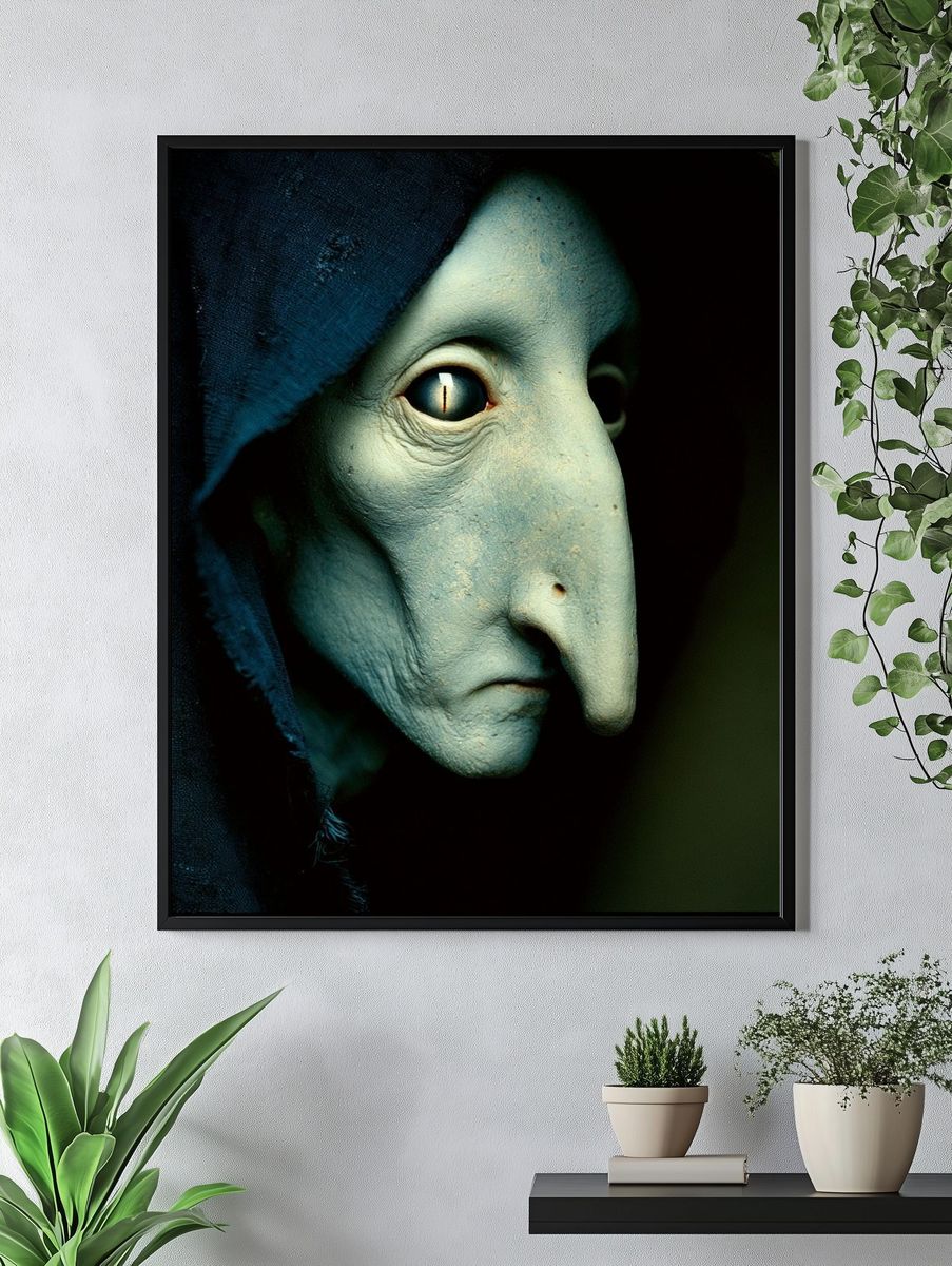Mysterious Mask Portrait Print. — room view 4