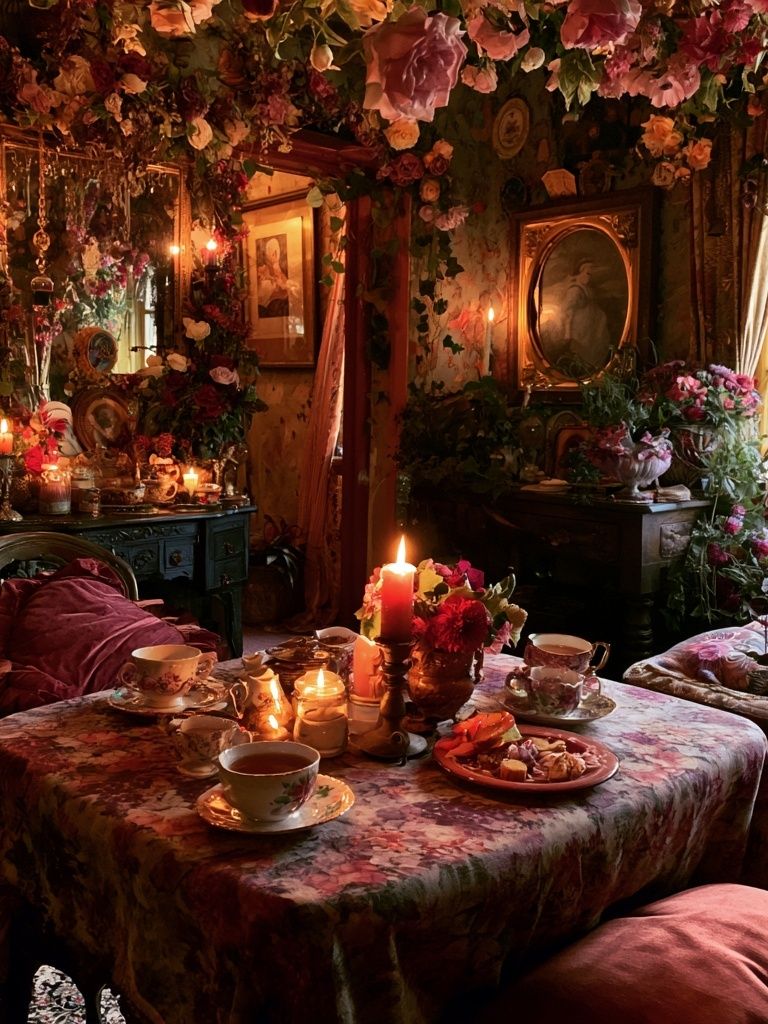 Romantic Floral Tea Room Print. poster — fine-art art