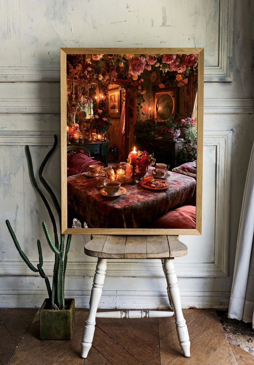 Romantic Floral Tea Room Print. — room view 1