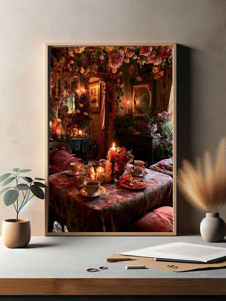 Romantic Floral Tea Room Print. — room view 2