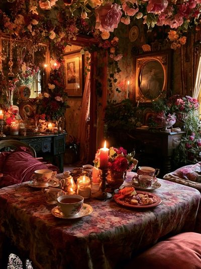 Romantic Floral Tea Room Print. poster
