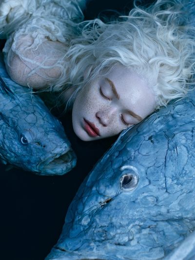 Dreaming Girl and Fish Surrealism Print.