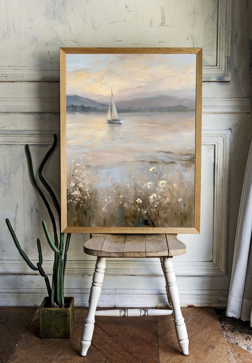 Sailboat at Dawn Fine-Art Print. — room view 1