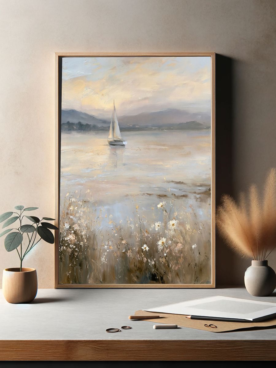 Sailboat at Dawn Fine-Art Print. — room view 2