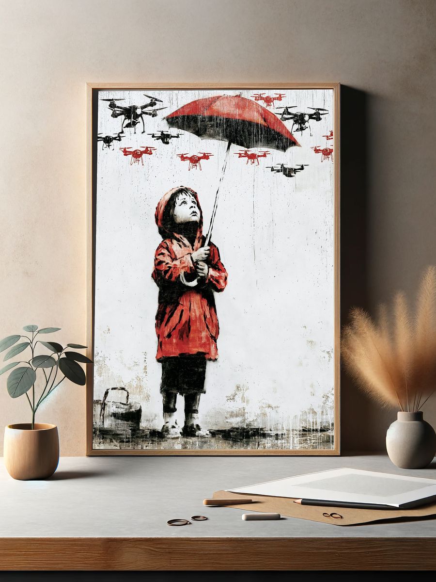 Girl with Umbrella Street-Art Poster. — room view 2