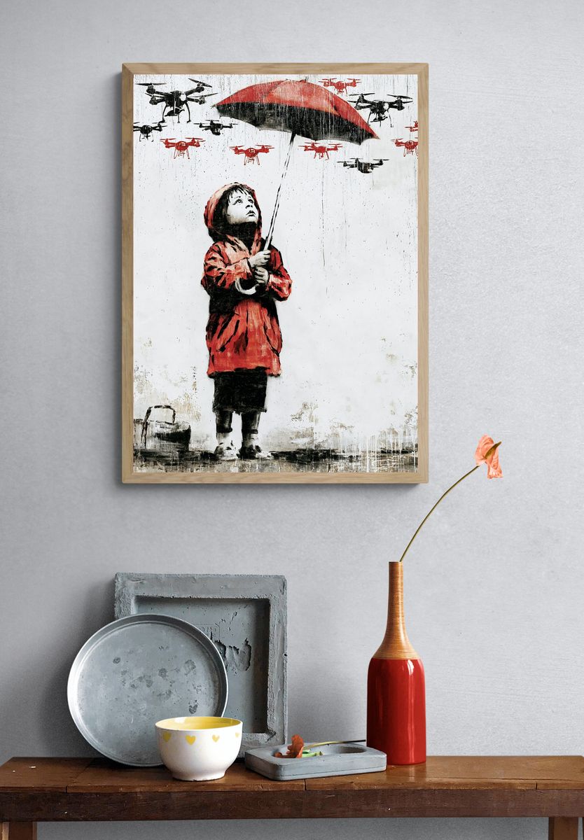 Girl with Umbrella Street-Art Poster. — room view 3