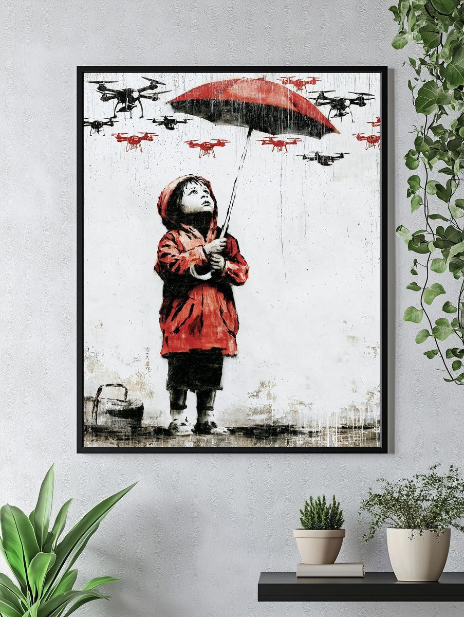 Girl with Umbrella Street-Art Poster. — room view 4