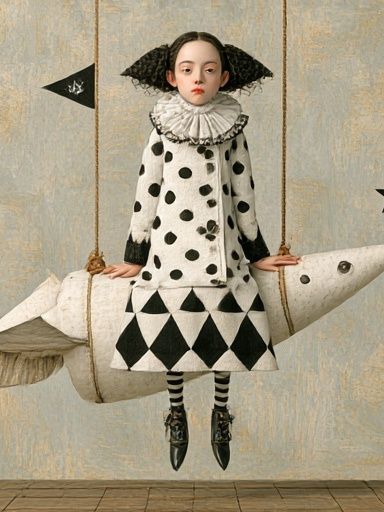 Surreal Girl on Rocket Horse Print. poster detail