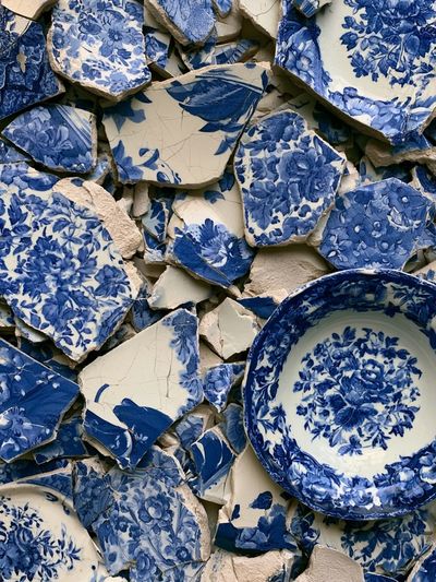 Blue Chinoiserie Ceramic Collage Print.