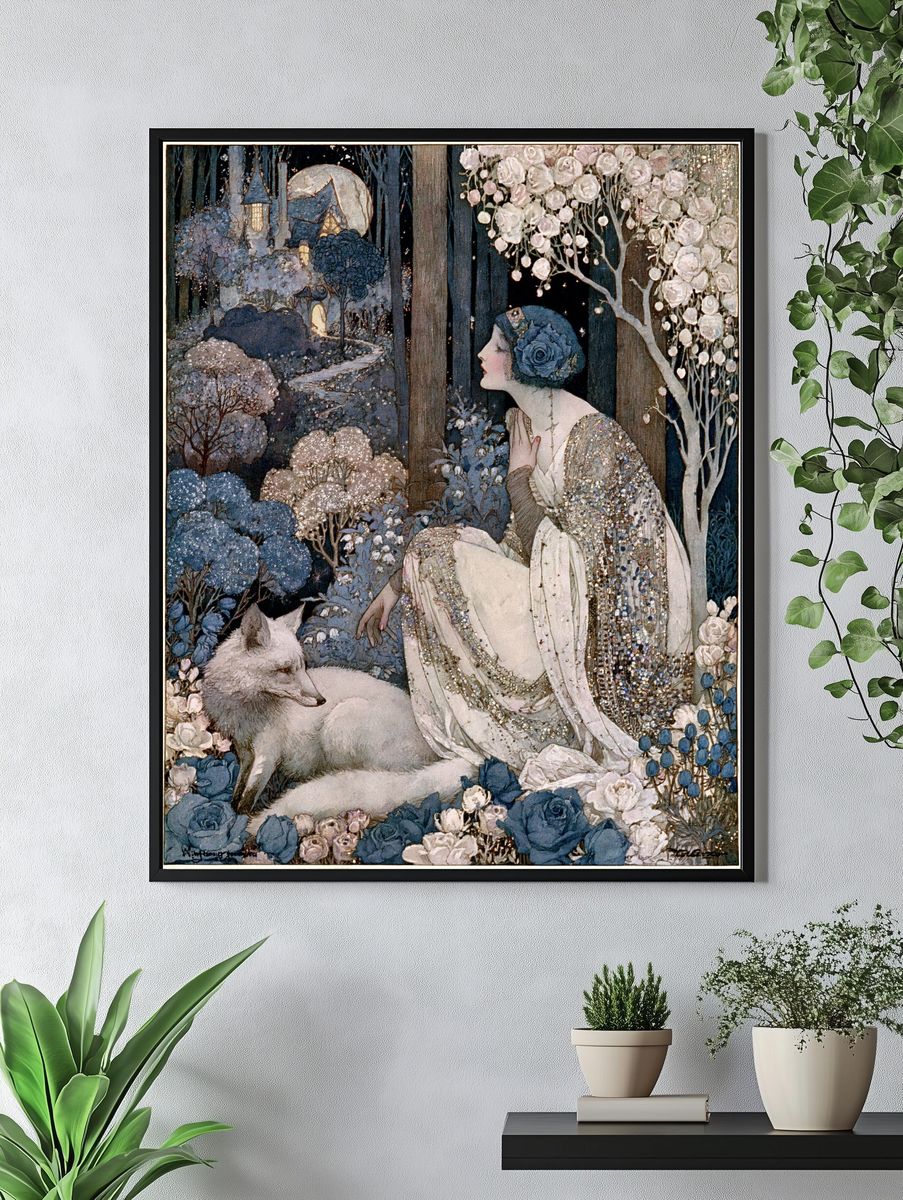 Moonlit Floral Woman Art Nouveau Print. — room view 4