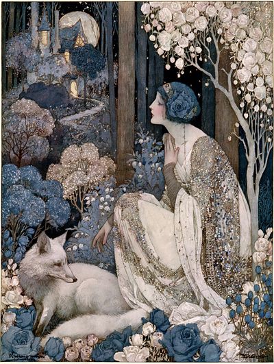 Moonlit Floral Woman Art Nouveau Print.