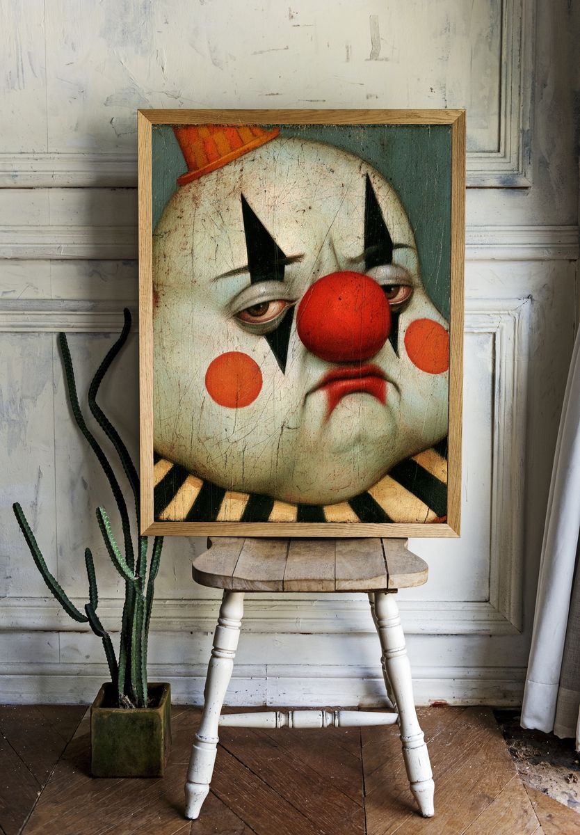 Sad Clown Portrait Print. room preview