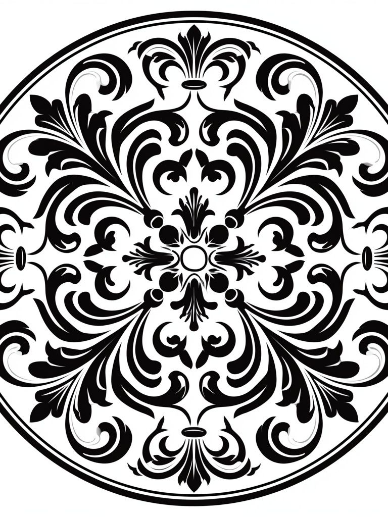Baroque Medallion Black-White Poster. poster — fine-art art
