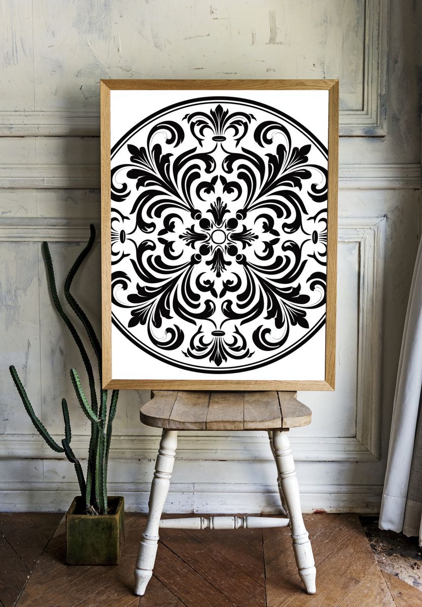 Baroque Medallion Black-White Poster. — room view 1